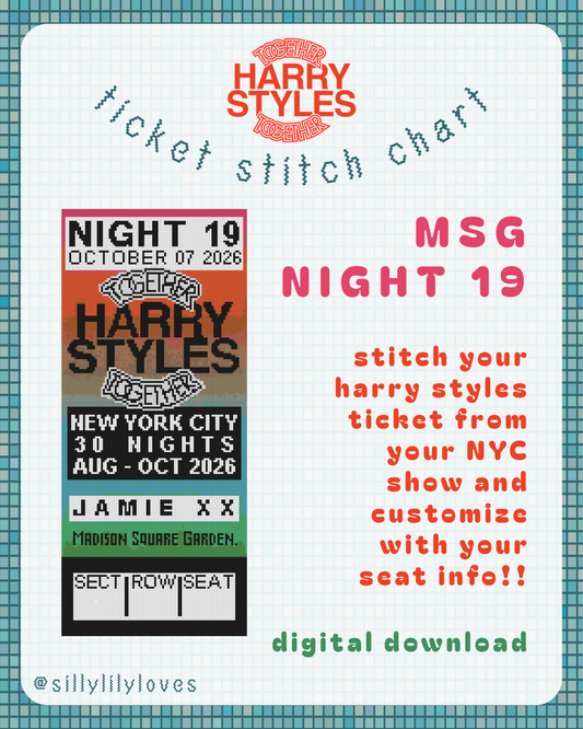 Harry Styles Night 19 NYC 2026 Tour Ticket Stitch Chart - Digital Download for Needlepoint & Cross Stitch