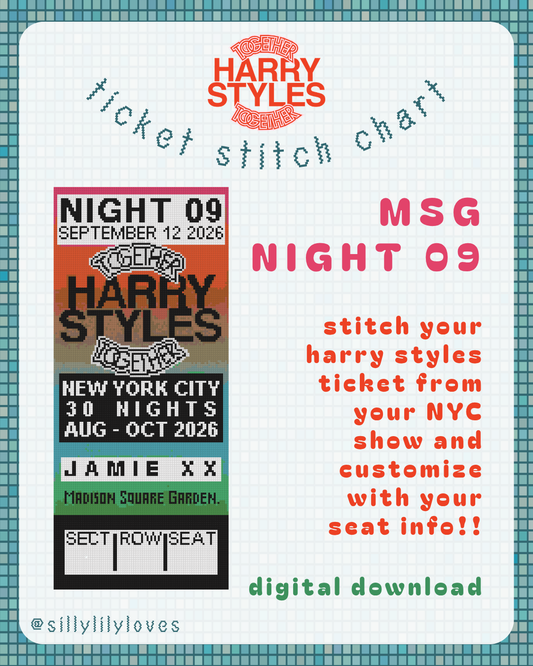 Harry Styles Night 09 NYC 2026 Tour Ticket Stitch Chart - Digital Download for Needlepoint & Cross Stitch