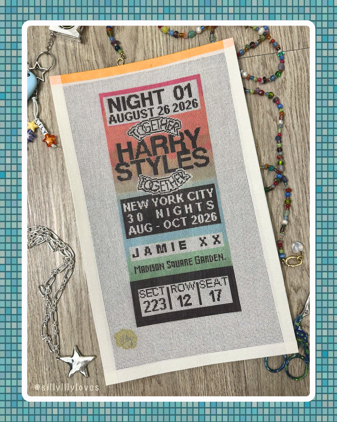 Harry Styles NYC 2026 Tour Ticket- Custom Printed Needlepoint Canvas